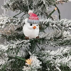 Christmas Ornament- White Bird Wearing Red And Gray Hat- Christmas Ornament